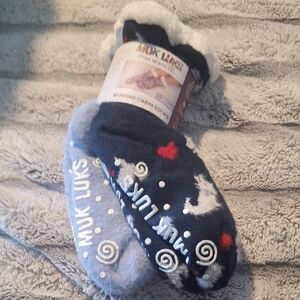 Muk Luks Navy & Light Blue Sherpa-Lined Cabin Socks